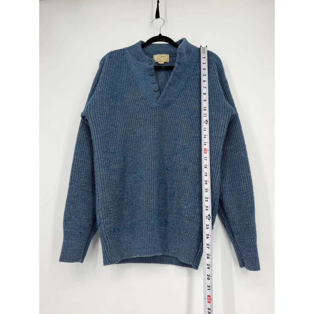 Vtg LL Bean High Trek Wool Yarn Knit Sweater Mens Medium Tall Blue Marl USA
